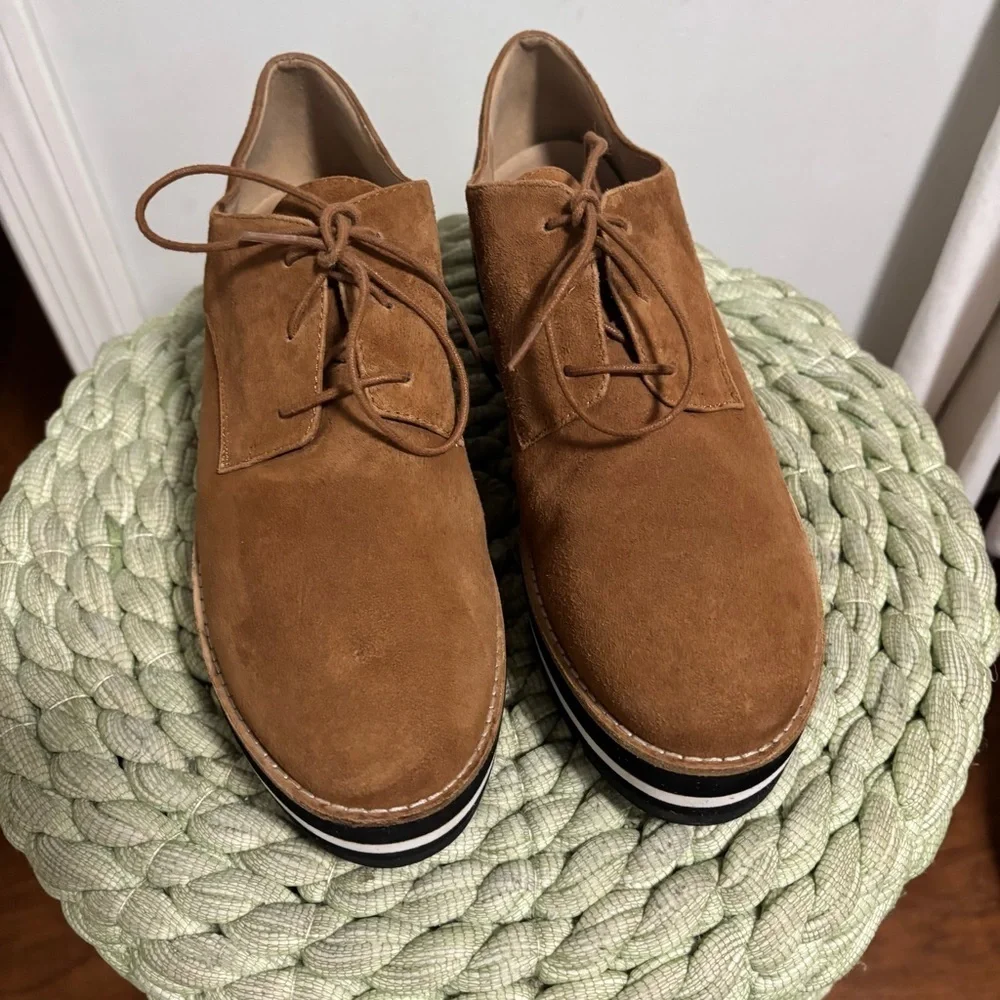 Eileen Fisher Eddy Tan/Brown Suede Platform Oxford Derby Shoes